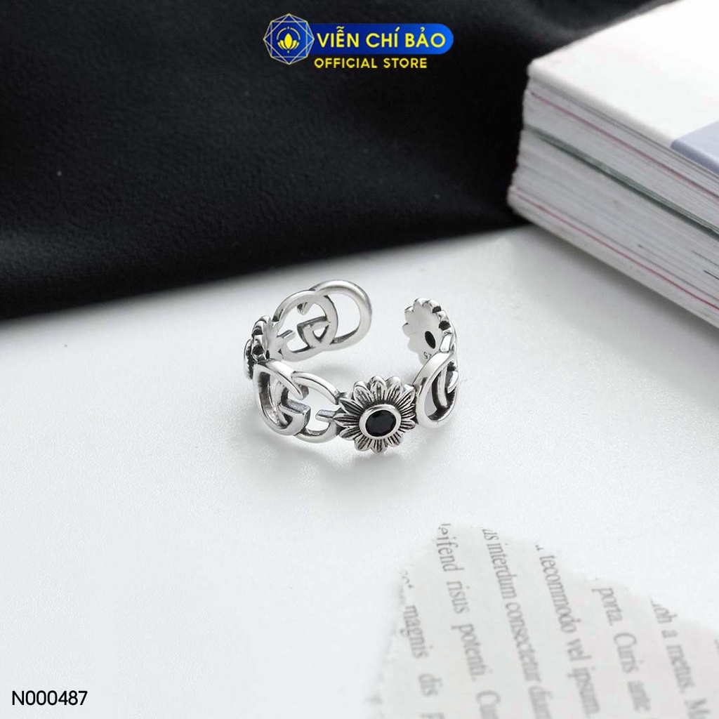 Nhẫn bạc nữ Hoa Cúc đen chất liệu bạc Thái 925 thời trang phụ kiện trang sức nữ thương hiệu Viễn Chí Bảo N000487