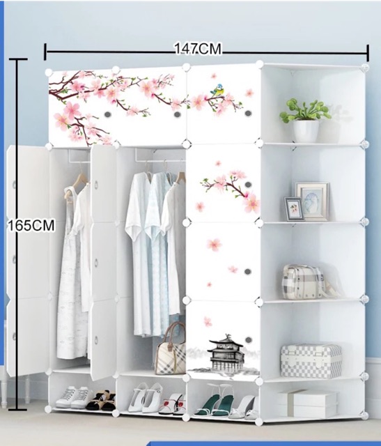 TẶNG 1 MÓC CÀI 20K-TỦ NHỰA QUẦN ÁO LẮP GHÉP 12+3 Ô GIÀY VÀ 5 GÓC ĐỂ ĐỒ SÂU 47cm. Mẫu siêu HOT 2019. Tặng 2 móc treo.