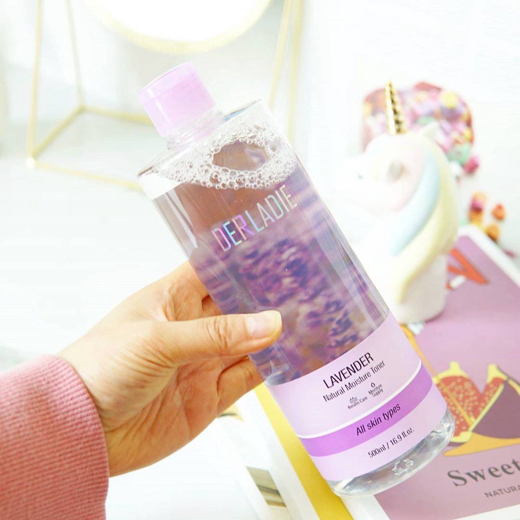 Nước Hoa Hồng/Nước Tẩy Trang Derladie 500ml (Witch-Hazel, Lavender, Rose - Cleansing Water)