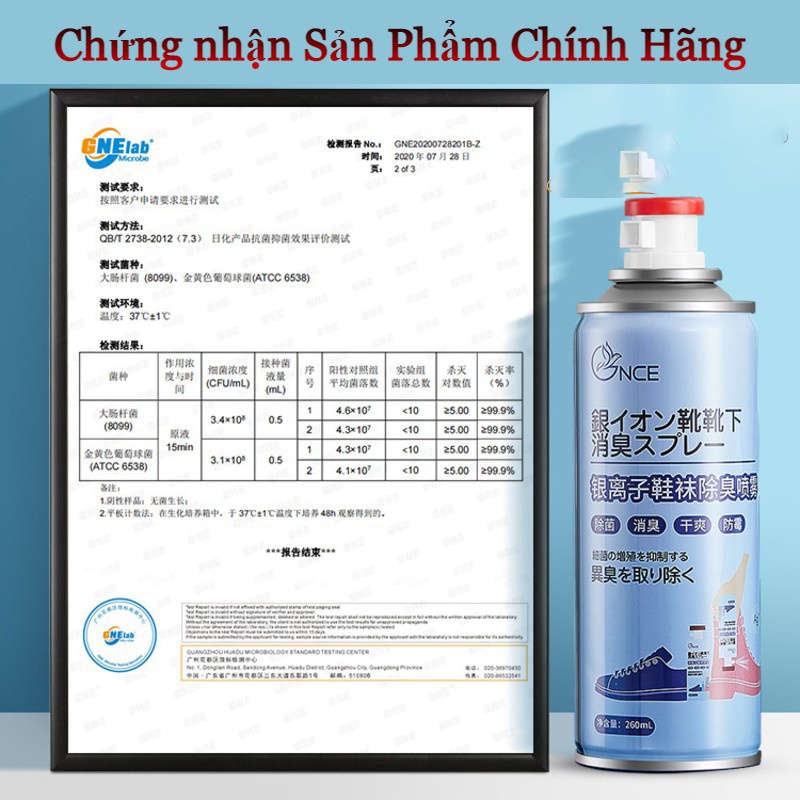 Bình xịt khử mùi,diệt khuẩn giày Nano bạc mùi dịu nhẹ dung tích 260ml