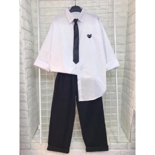 (TẶNG CÀ VẠT KHI MUA CẢ SÉT) SET ÁO SƠ MI HỌC SINH Tặng CÀ VẠT VÀ QUẦN BAGGY ỐNG RỘNG KAKI