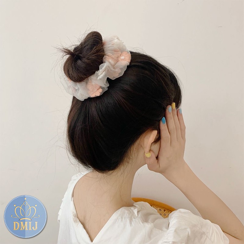 [Mã FAMARAL2 giảm 10K đơn 50K]Cột Tóc Vải Scrunchies Thêu Hoa Cao Cấp Phong Cách Hàn Quốc