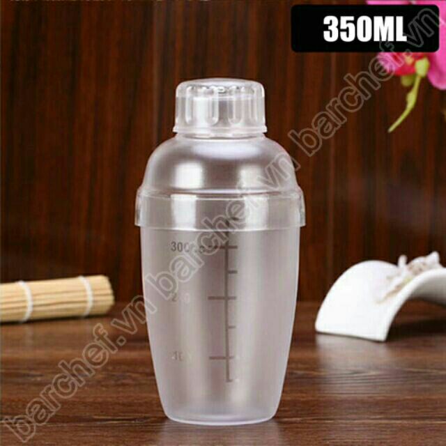 Bộ 4 dụng cụ pha chế định lượng nhựa gồm bình lắc shaker, ly đong, ca nhựa chia vạch, jigger (loại bé)