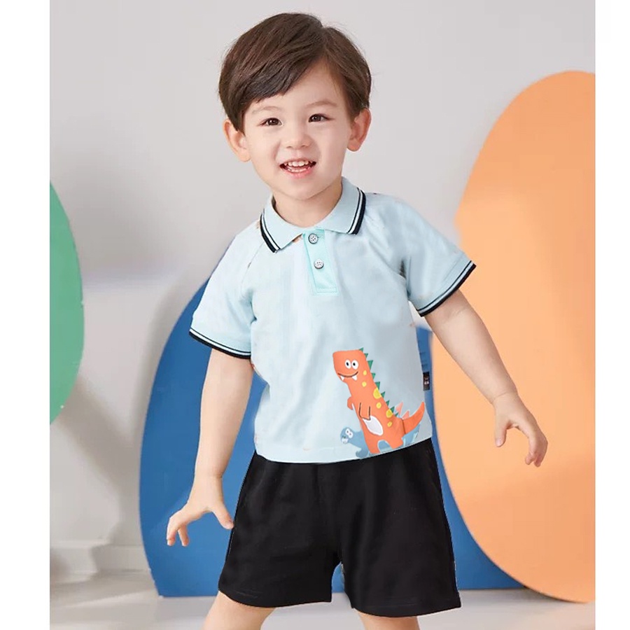 Bộ quần áo cộc tay cổ bẻ bé trai KEYER KIDS chất cotton trẻ em (6 tháng - 5 tuổi) in hình thú đáng yêu SZ40