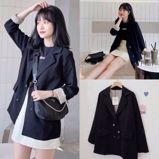 blazer [Ảnh thật/Video] Blazer dày dặn đứng form màu đen trơn Hàn Quốc vải loại đẹp