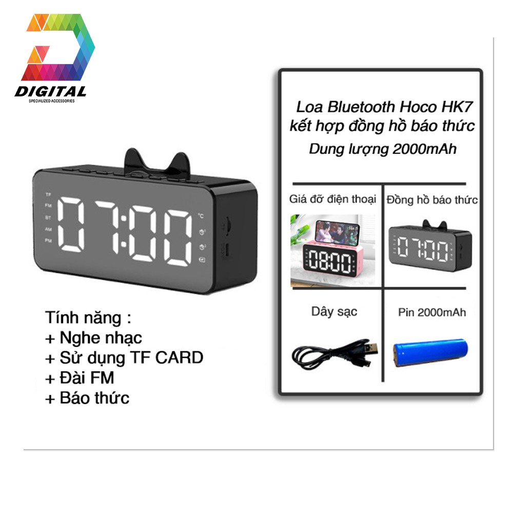 Loa Bluetooth Mini Hoco HK7 Chính Hãng Có Đồng Hồ Báo Thức