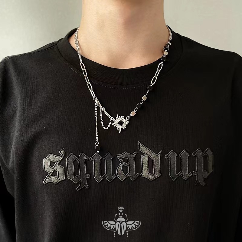 Vòng cổ Mặt Hình Bướm Đính Đá Đen Phong Cách hip hop Thời Trang Cho Nam Và Nữ