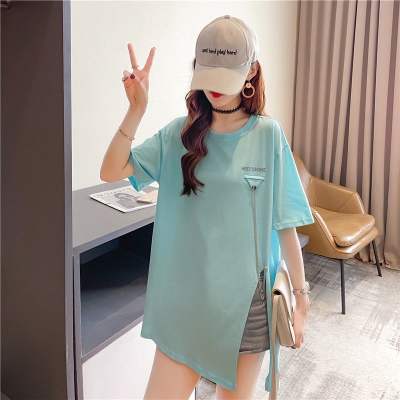 áo phông nữ from rộng xẻ tà chất cotton co giãn thiết kế mới lạ đường may tỷ mỉ size đến 70kg | BigBuy360 - bigbuy360.vn