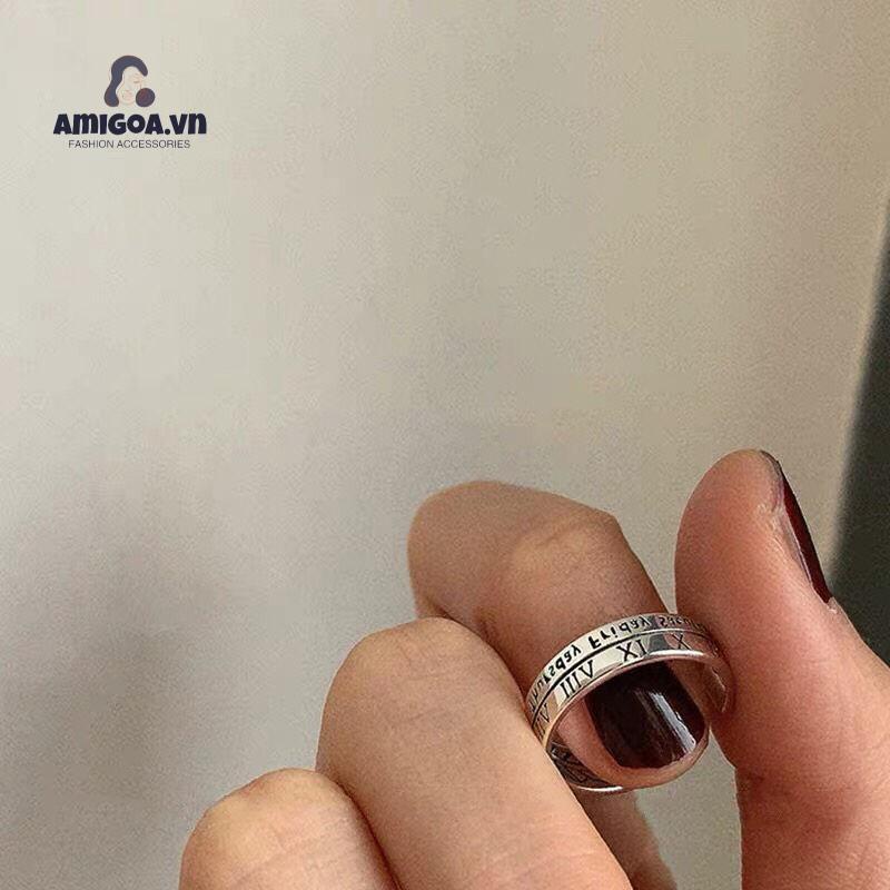 Nhẫn Kỹ Thuật Số La Mã Phong Cách Retro Cho Nam Và Nữ