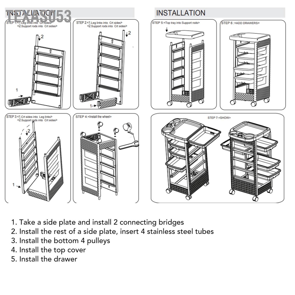 [Hàng Sẵn] Xe đẩy làm tóc Xe đẩy Salon có thể tháo rời nhiều lớp chuyên nghiệp có bánh xe đi chuyển【Texas053】