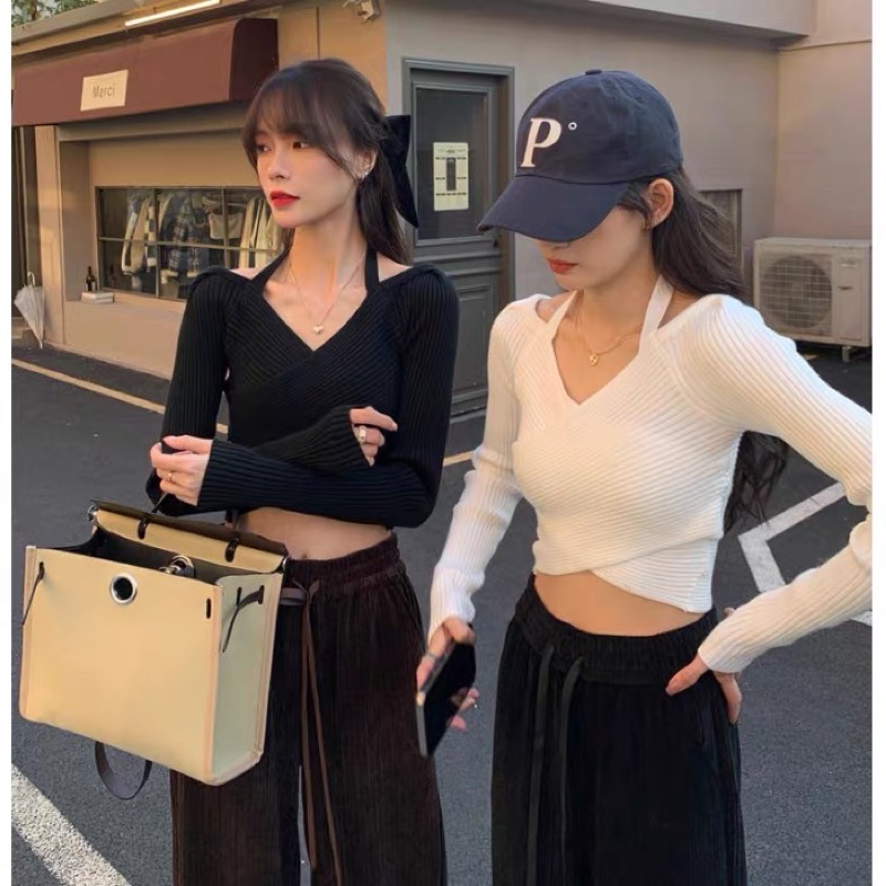 áo len dệt kim kiểu vạt chéo sexy mix dây hot hit (bz950#)