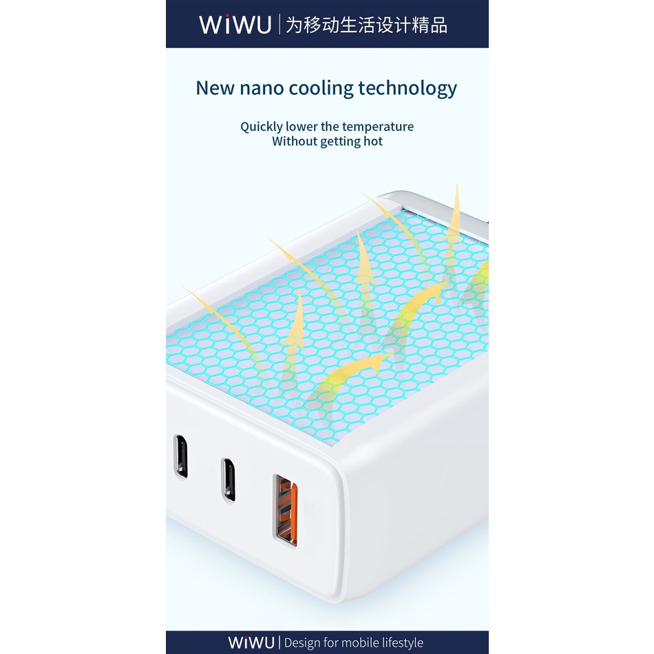 Củ sạc Wiwu Mini Gan Quick Charger TR257- A Công suất cao 120W, sạc laptop, máy tính bảng, điện thoại - hàng chính hãng