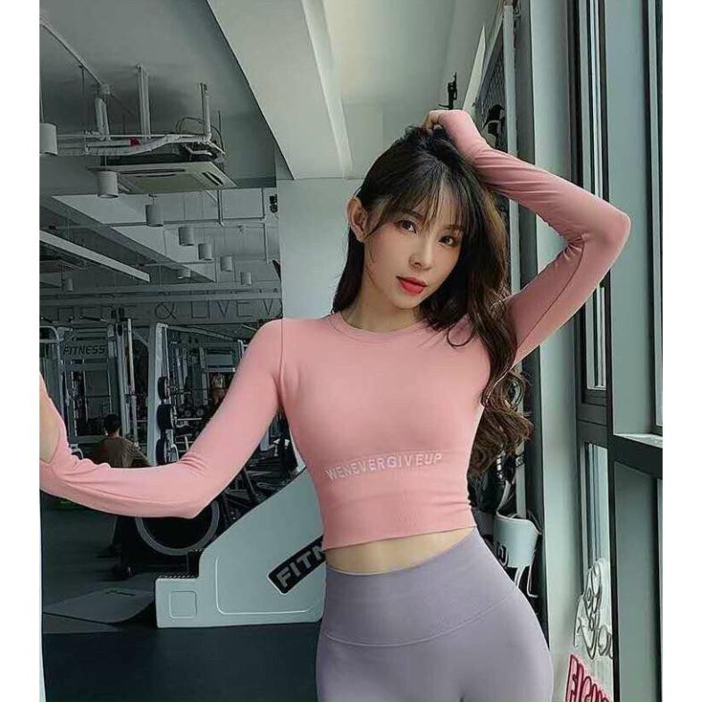 Áo Tập Gym Nữ [CROPTOP] Dệt Tay Dài GiveUp Cao Cấp [ĐỒ TẬP GYM NỮ]