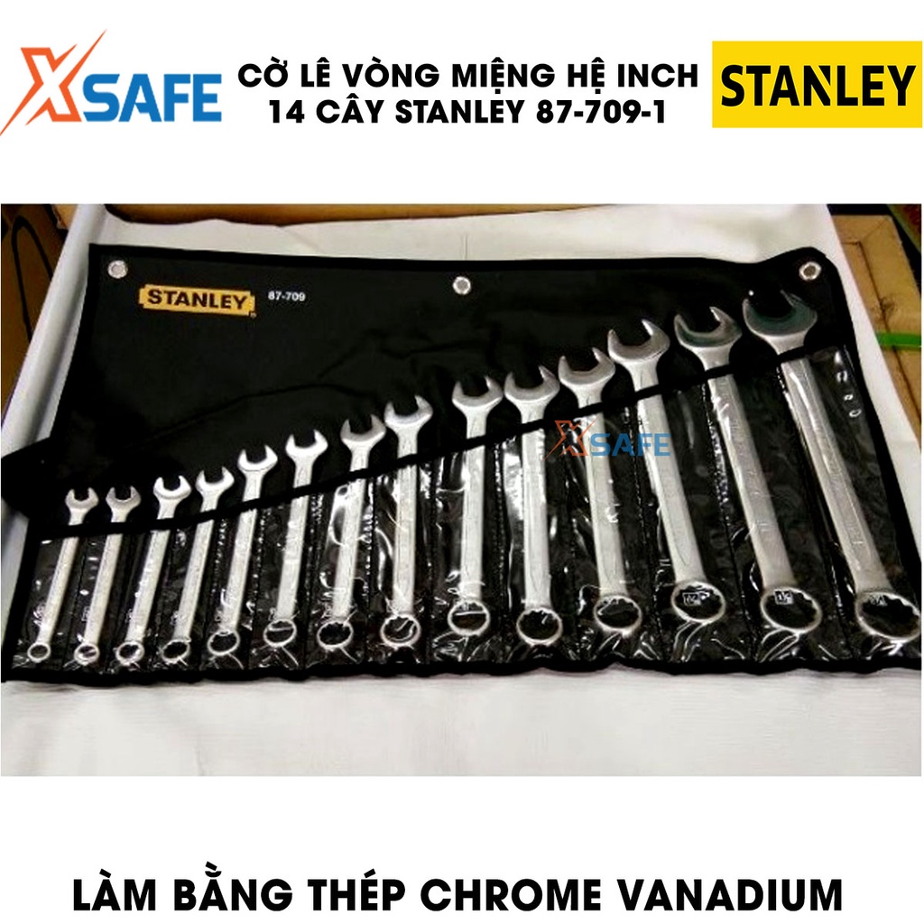 Bộ cờ lê vòng miệng 14 chi tiết STANLEY 87-709-1 thép Chrome Vanadium, nhiều size thông dụng, túi đựng chịu tải cao