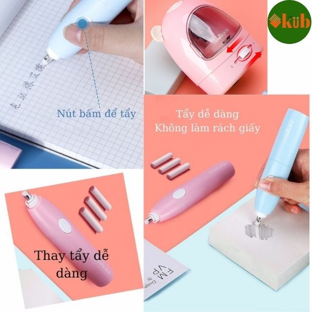 Bộ Gọt Bút Chì Tự Động Chạy Pin Gồm 6 món cho bé mới nhất 2021 KUBshop, đầu chì gọt sắc nét, gọt nhanh.