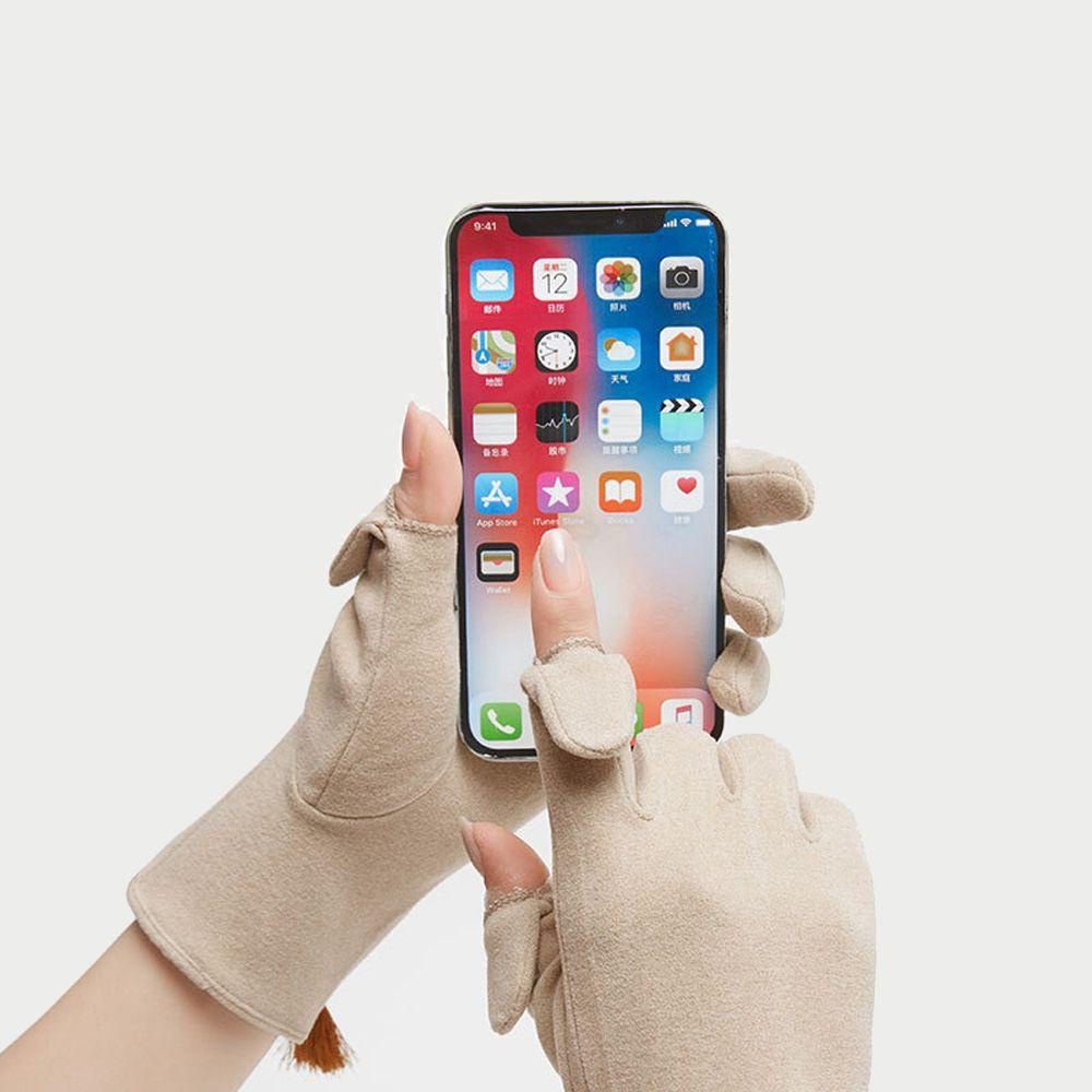 Găng Tay Hở Ngón 2 Ngón Bằng Nhung Polyester Dày Dặn Giữ Ấm Mùa Đông