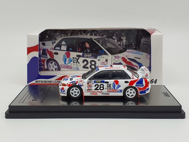 Xe Mô Hình Mitsubishi Lancer Evolution III #28 Hong Kong - Beijing 555 Rally 1996 1:64 Inno Model ( Trắng )