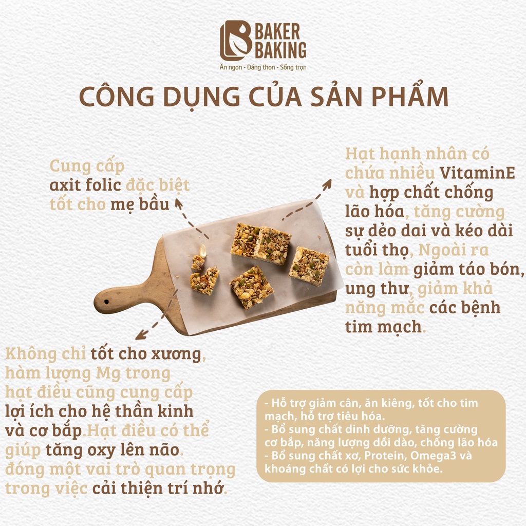 Thanh hạt dinh dưỡng của BakerBaking thực phẩm hỗ trợ ăn kiêng healthy, các bữa ăn eatclean trở nên thật dễ dàng