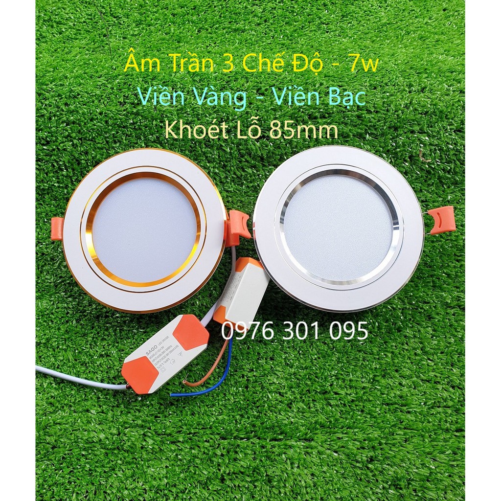 Đèn Âm Trần 3 Màu 7w Downlight (Viền Vàng - Viền Bạc)