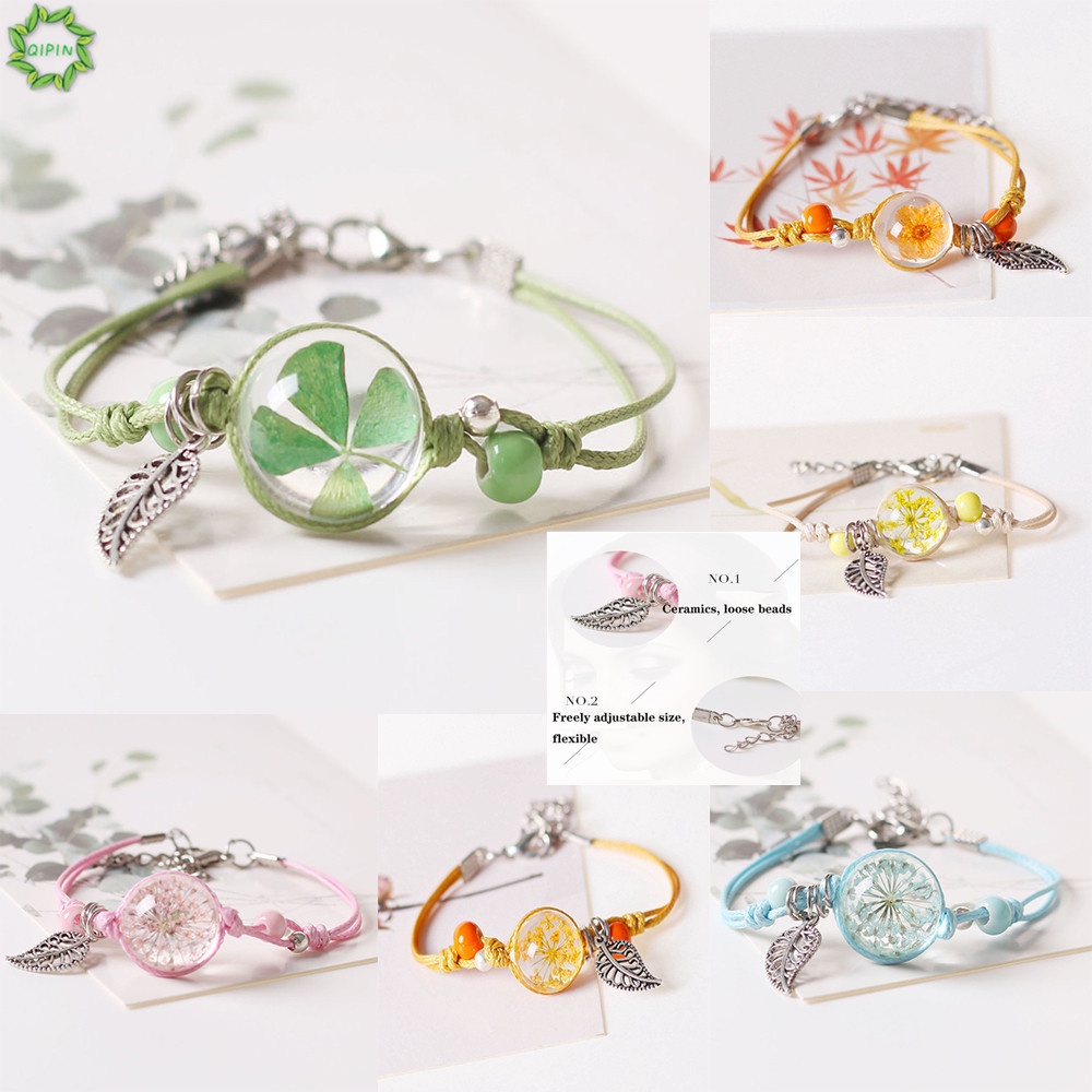 Vòng tay dây bện đính hạt sứ 20cm kiểu dáng Hàn Quốc thanh lịch cho nữ