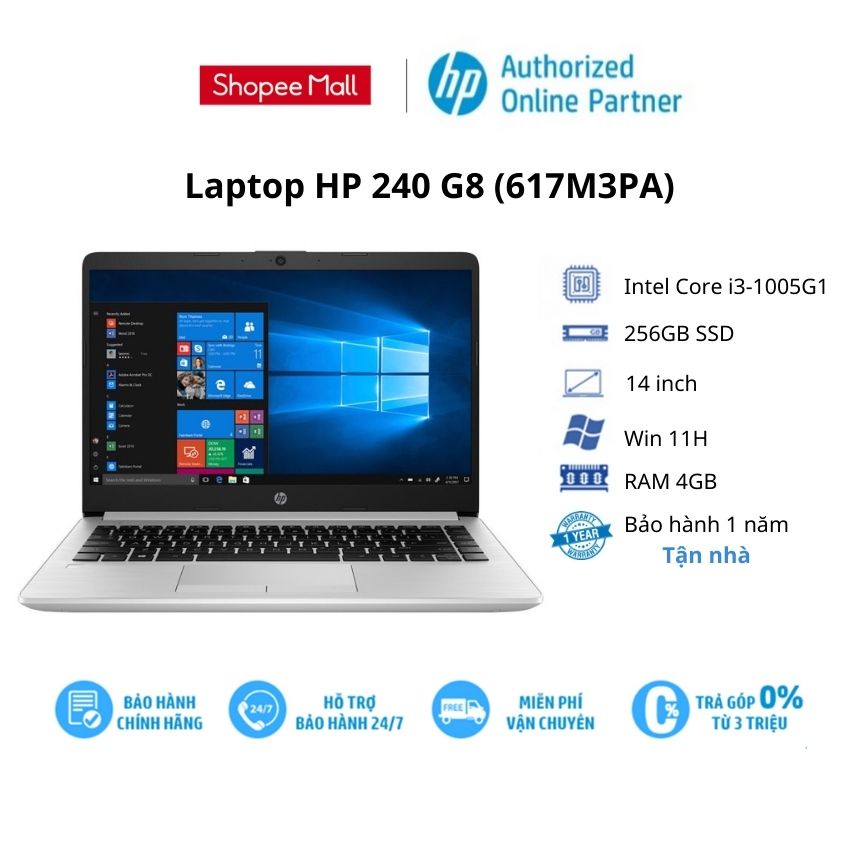 [Mã ELHP15 giảm 10% ] Laptop HP 240 G8 (617M3PA)/ Core i3/ RAM 4GB/ 256GB SSD/ 14inch HD/ Win 11H/ 1Yr