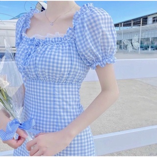 Đầm caro xanh phối nơ [ kéo xuống để xem ảnh thật shop chụp ]