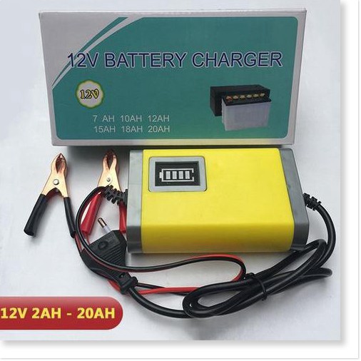 Sạc bình ắc quy 12V 2A từ 4Ah - 20Ah thông minh tự ngắt khi đầy chống ngược cực - LOẠI TỐT MÀU VÀNG - NSC Việt Nam