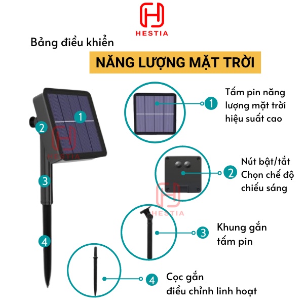 Đèn Led Dây Đom Đóm Dùng Năng Lượng Mặt Trời Hestia 100/200 Bóng Chiếu Sáng