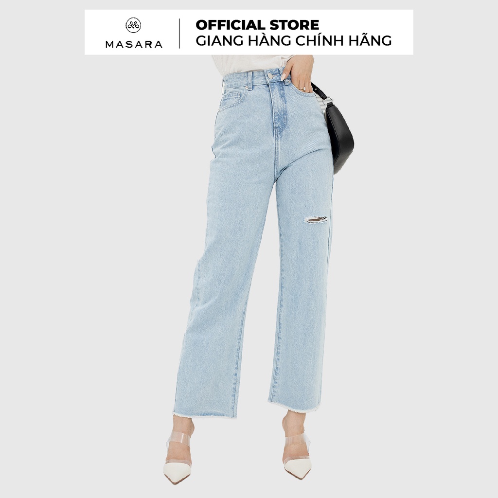 Quần jean Masara dáng suông rách màu xanh nhạt