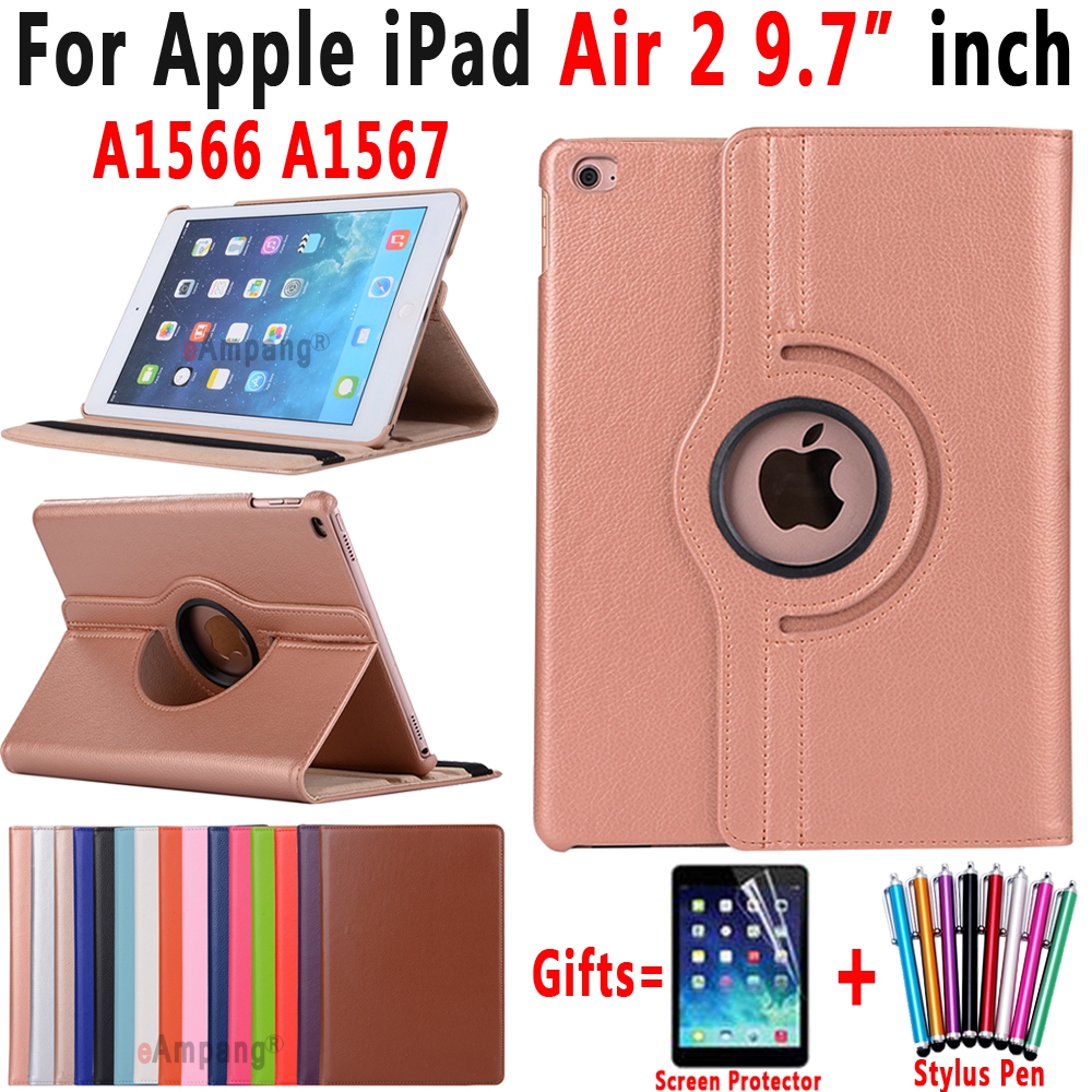 Apple iPad Air 2 9.7 Case A1566 A1567 Cover 360 Degree Rotating Flip Leather Shockproof Smart Sleep Wake Stand Cover Tablet Protective Shell Skin