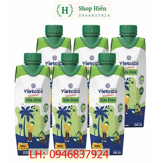 Thùng 12 hộp sữa dừa organic hữu cơ Vietcoco 330ml nhiều vitamin khoáng chất, thơm ngon bổ dưỡng