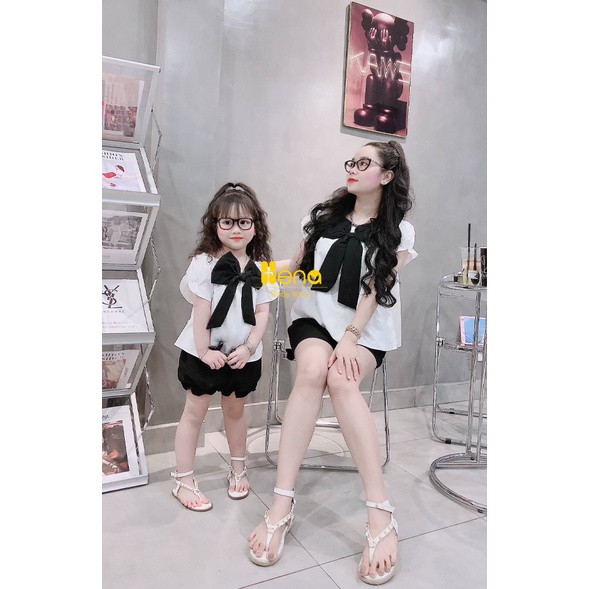 Set Đồ Đôi Mẹ và Bé Gái Trắng Đen _ Đồ Bộ mẹ và bé gái lụa cao cấp 2022, Quần áo cặp mẹ và bé gái - Henashop