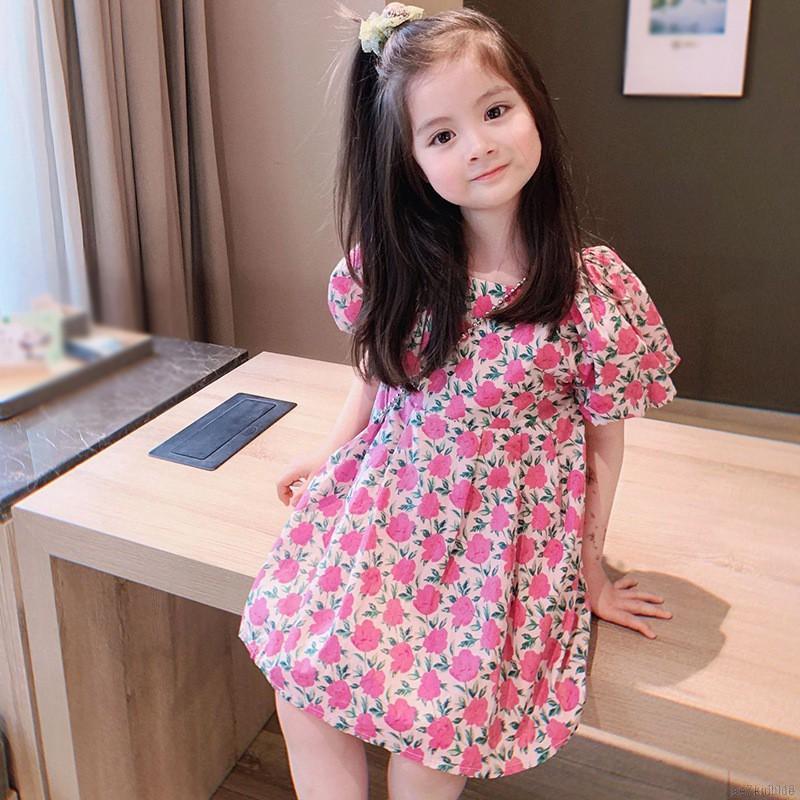 Đầm Hoa Tay Phồng Hàn Quốc Cho Bé Gái