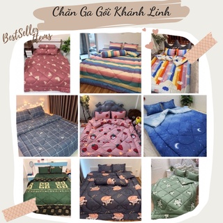 Bộ 5 món ga gối và chăn phao cotton poly chần bông dày loại 1 mềm êm được chọn mẫu