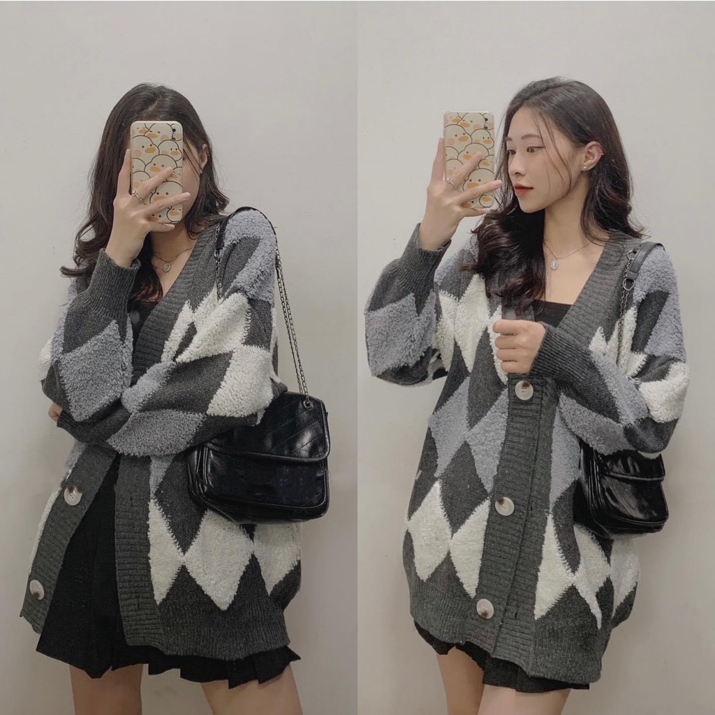 [ÁO CHOÀNG] Cardigan Dáng Hàn Hoạ Tiết Trám, Áo Khoác Len Lông Cừu Siêu Ấm | BigBuy360 - bigbuy360.vn