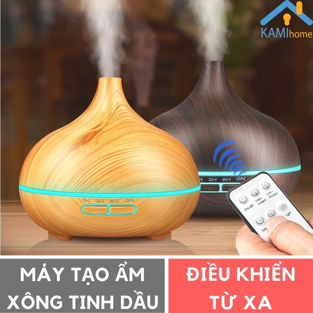 Máy phun sương tạo ẩm khuếch tán tinh dầu Có Điều khiển Kèm Tinh dầu hình Quả Bí cỡ từ 300-500ml Kami1701x