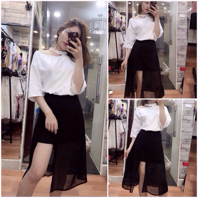 CHÂN VÁY MIDI XẺ TÀ
