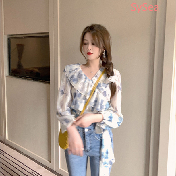 Áo Sơ Mi Chất Chiffon Tay Dài Cổ Chữ V Hoạ Tiết Hoa Thời Trang Mùa Hè