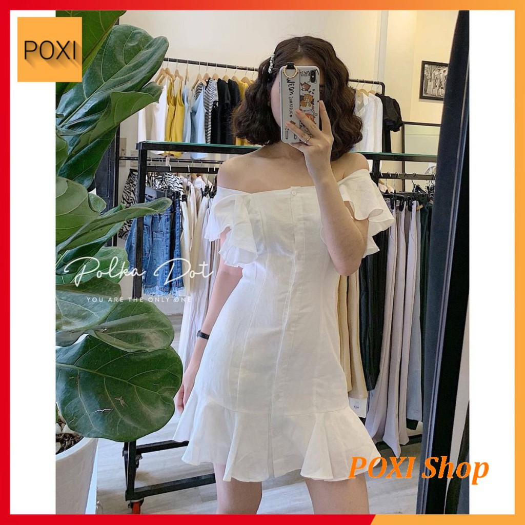 [ẢNH THẬT] Đầm Trễ Vai Tay Bèo Mẫu Mới Cực Đẹp (Trắng+Đen)