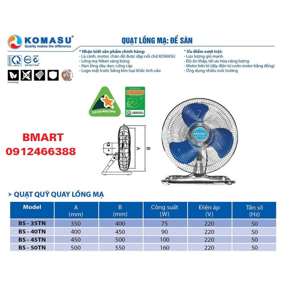 Quạt Sàn Chân Quỳ Công Nghiệp Komasu BS35TN | BS40TN | BS45TN | BS50TN, [Hàng chính hãng, Bảo hành 1 năm] BM