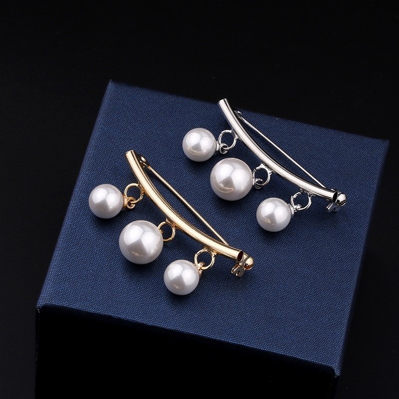 Trâm Cài Áo Thời Trang Hàn Quốc Đính Ngọc Trai Nhân Tạo Màu Vàng / Bạc Chống Lóa