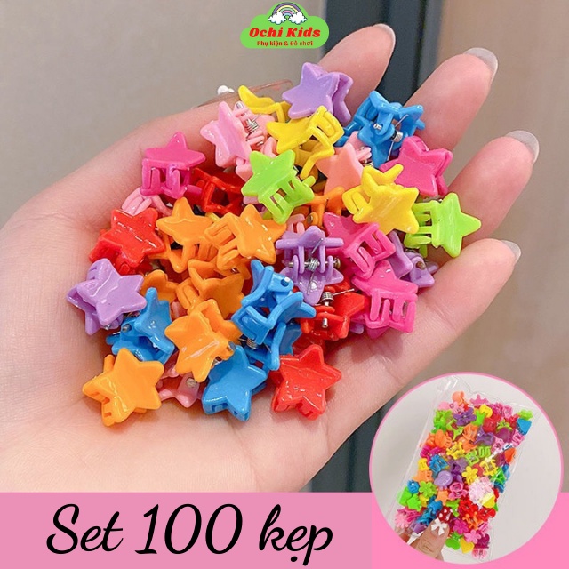 Túi 100 kẹp mái nhỏ tết tóc cho bé nhiều màu, cặp tóc mái, kẹp tóc càng cua bé gái mầm non tiểu học