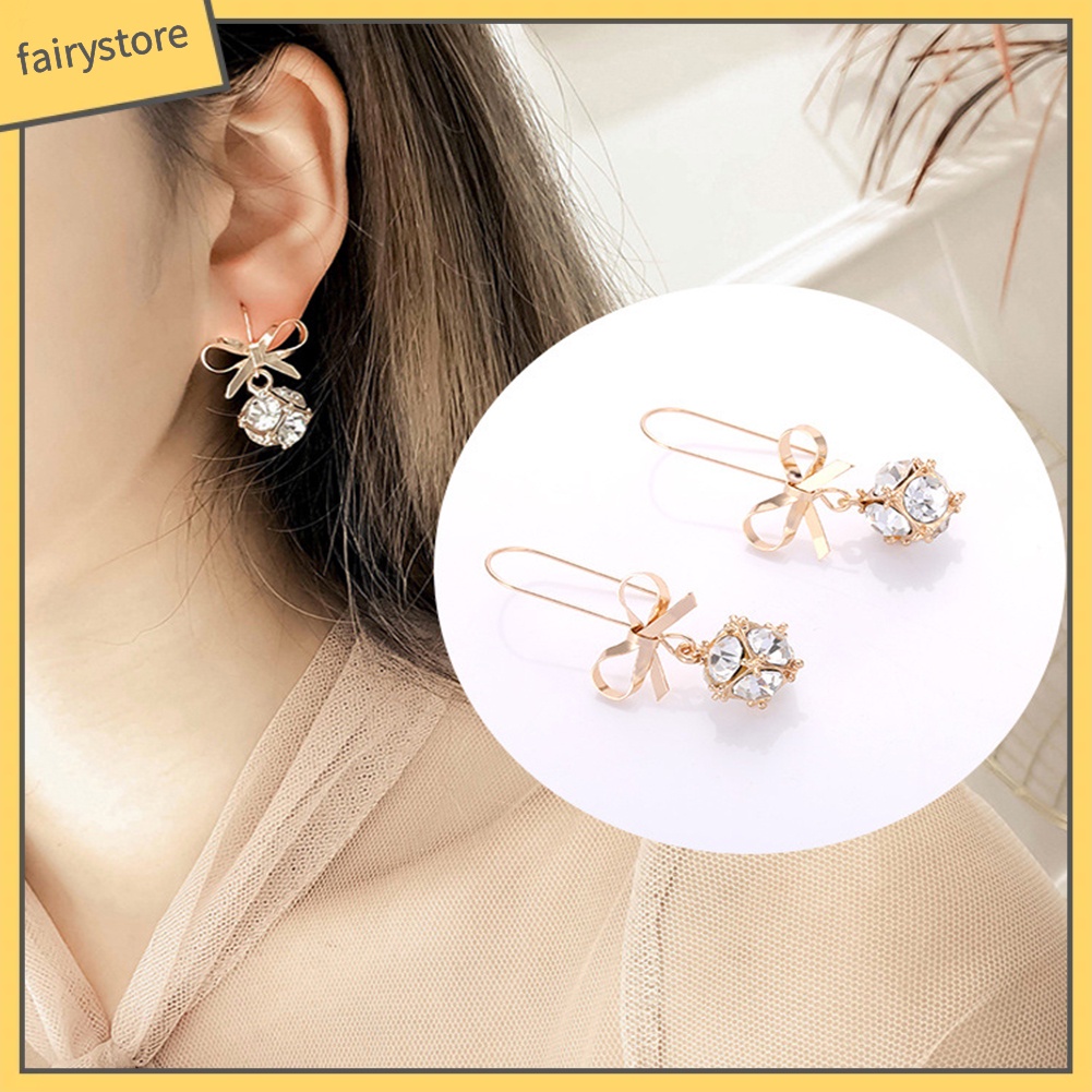 Bông tai nơ đính hạt xinh xắn