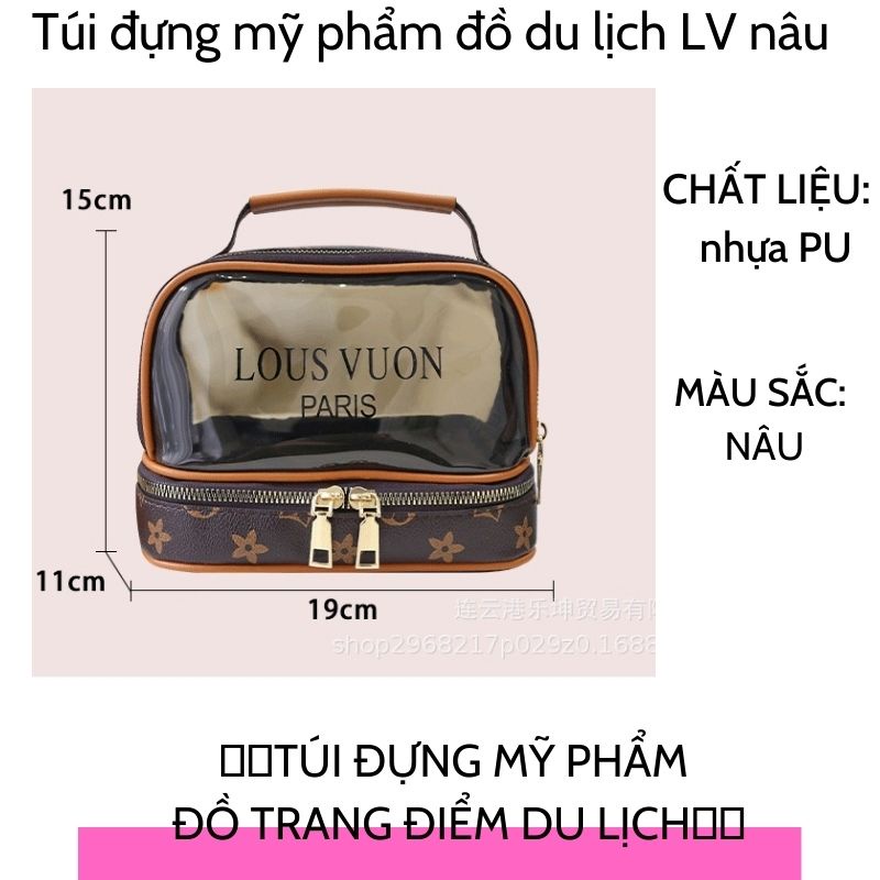 Túi đựng mỹ phẩm đồ du lịch LV nâu trong 2 ngăn chất liệu chống thấm nước mang đi chơi tiện lợi JUMITO T1.051