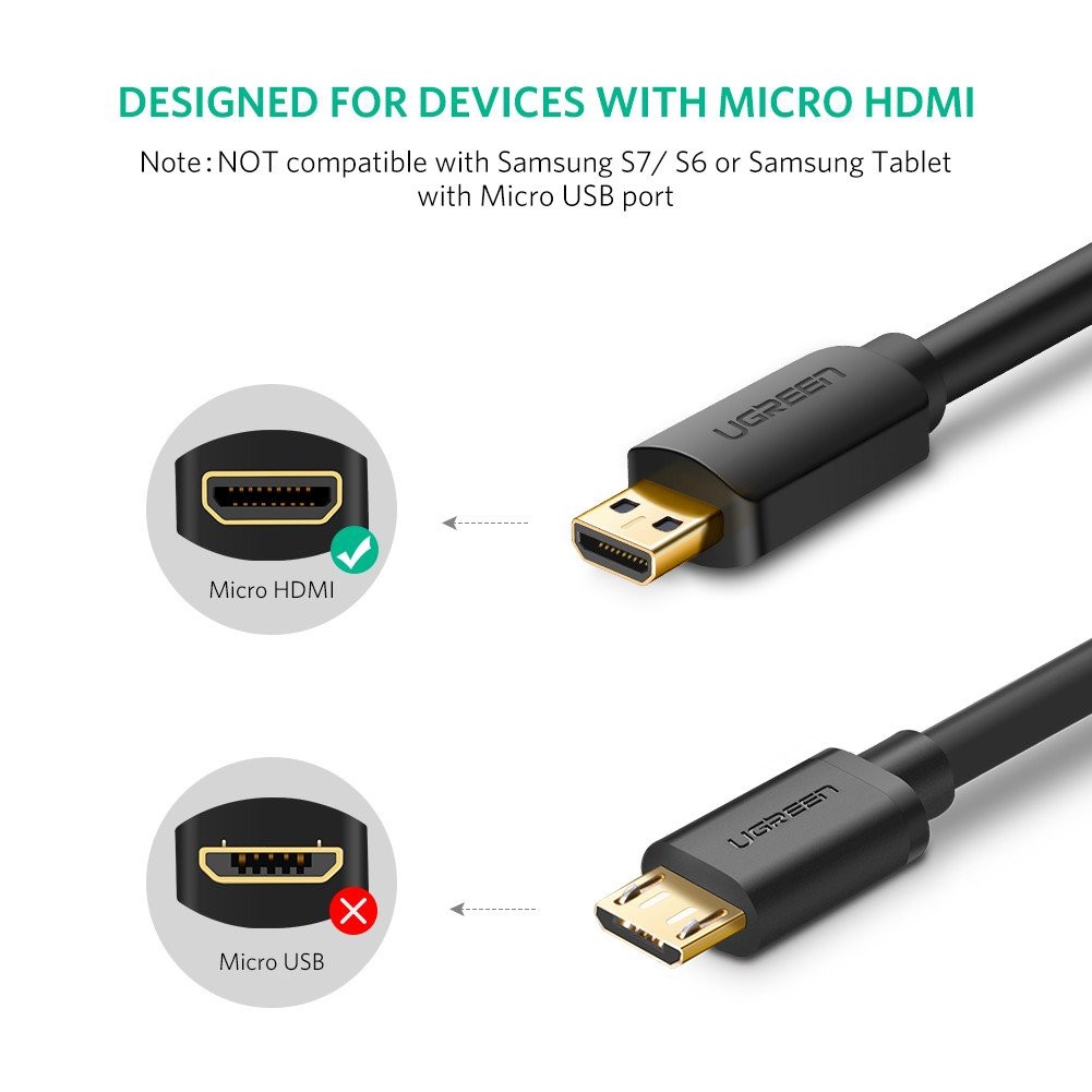 Dây cáp Micro HDMI sang HDMI l Kết nối camera ,smartphone,..đến tivi,Máy chiếu,..l UGREEN HD127