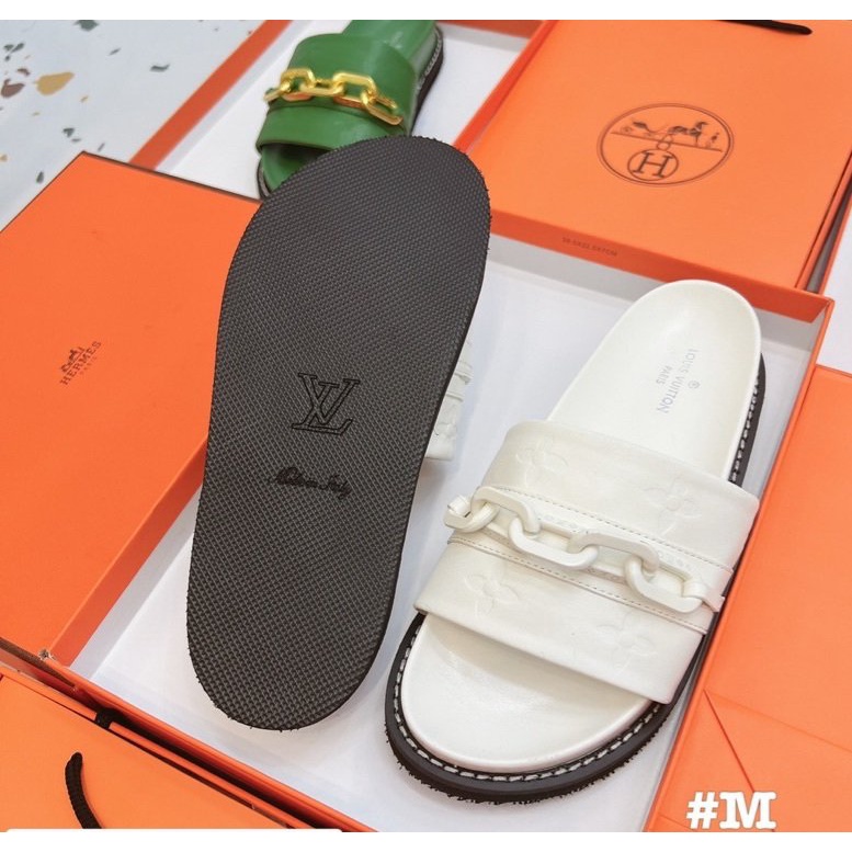 Dép nữ quai ngang to phối xích màu Nguyên hộp hãng cao cấp