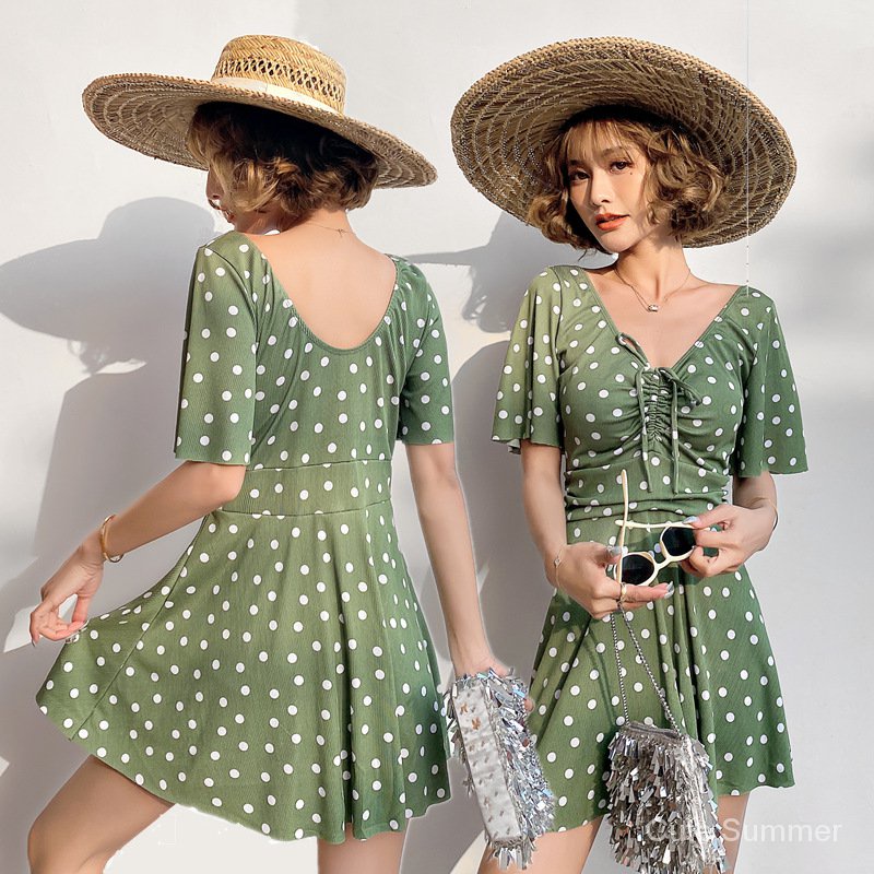 Đầm Bơi Hai Mảnh Hở Lưng Họa Tiết Chấm Bi Thời Trang Gợi Cảm Cho Nữ