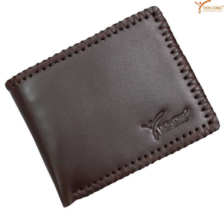 Ví Nam Ngang Da Bò May Viền Chữ V Tien Cong Màu Nâu - TCN1019