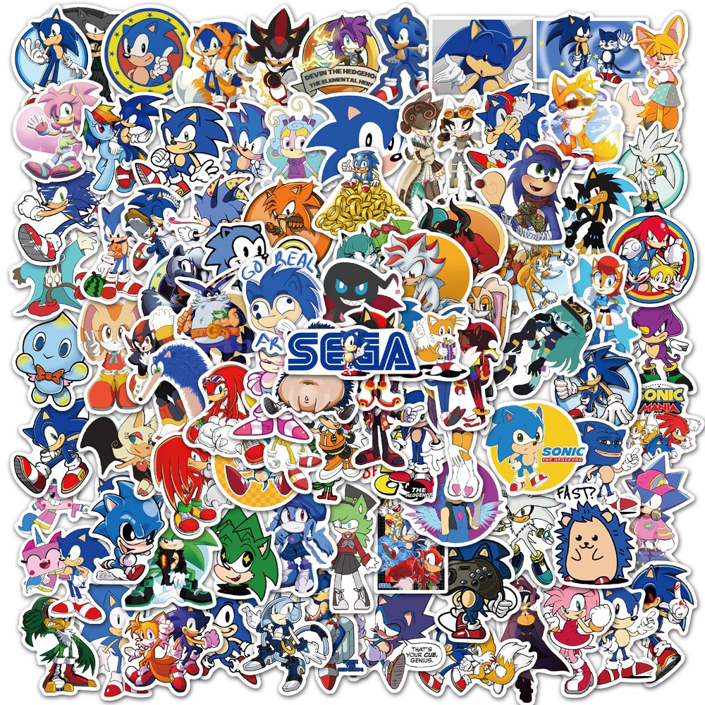 Set 100 miếng sticker dán trang trí chống thấm hình nhân vật trong Sonic the Hedgehog