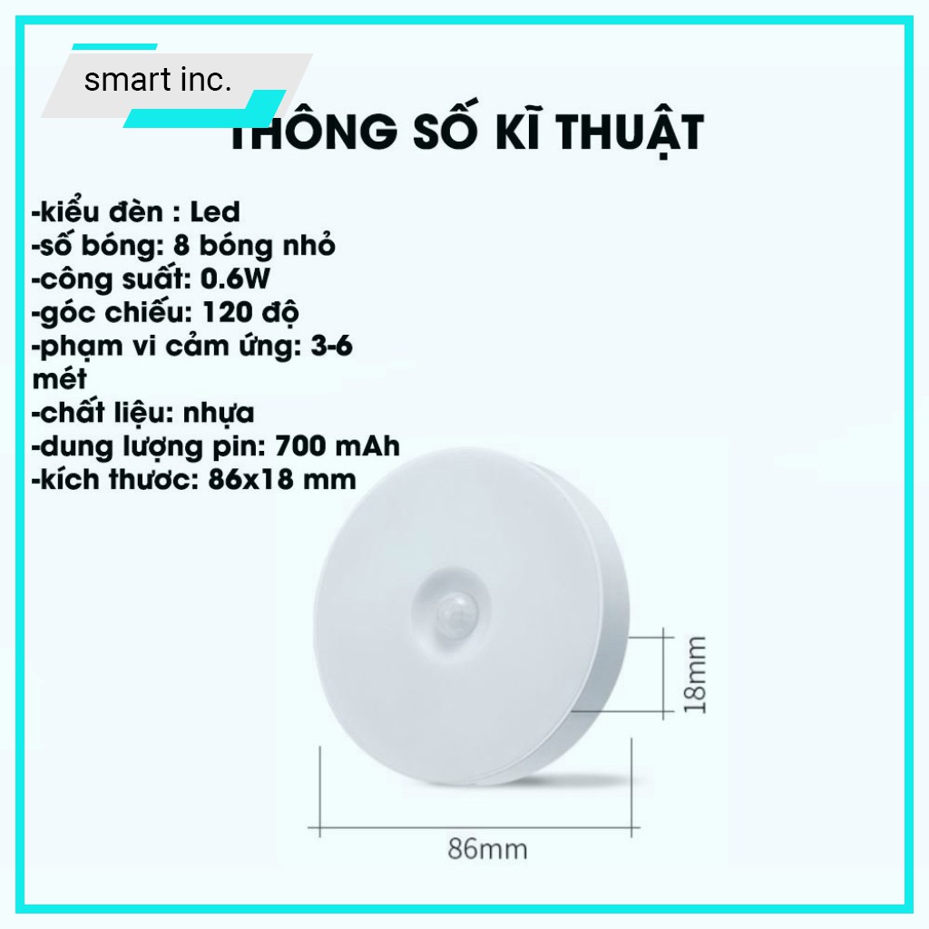 Đèn Led Treo Dán Tường Cảm Biến Chuyển Động Ban Đêm Tích Trữ Điện Đèn Ngủ Tự Sáng Gắn Cầu Thang Phòng Ngủ Sạc Pin USB